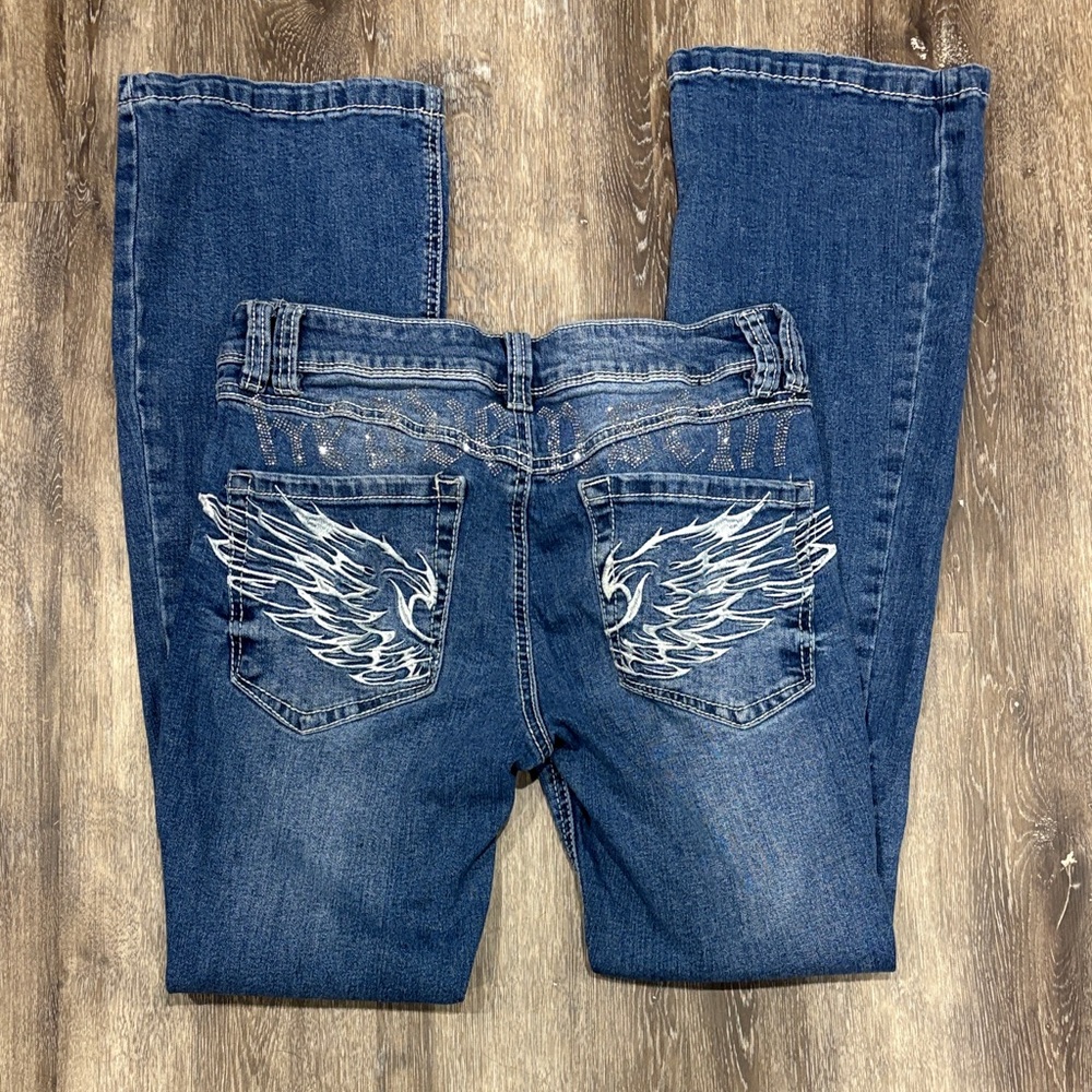 Women's Blue Jeans with Wing Embroidery